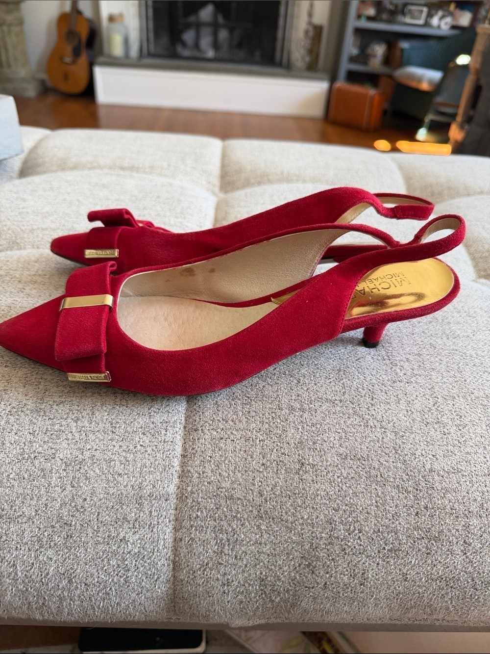 Michael Kors Red Pointed Toe Slingback Kitten Heels Bow Accent Women’s Size 8 - Picture 5 of 14